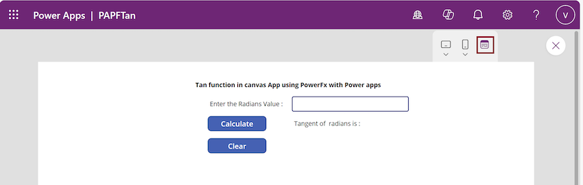 Tan function from Power Fx using Power Apps